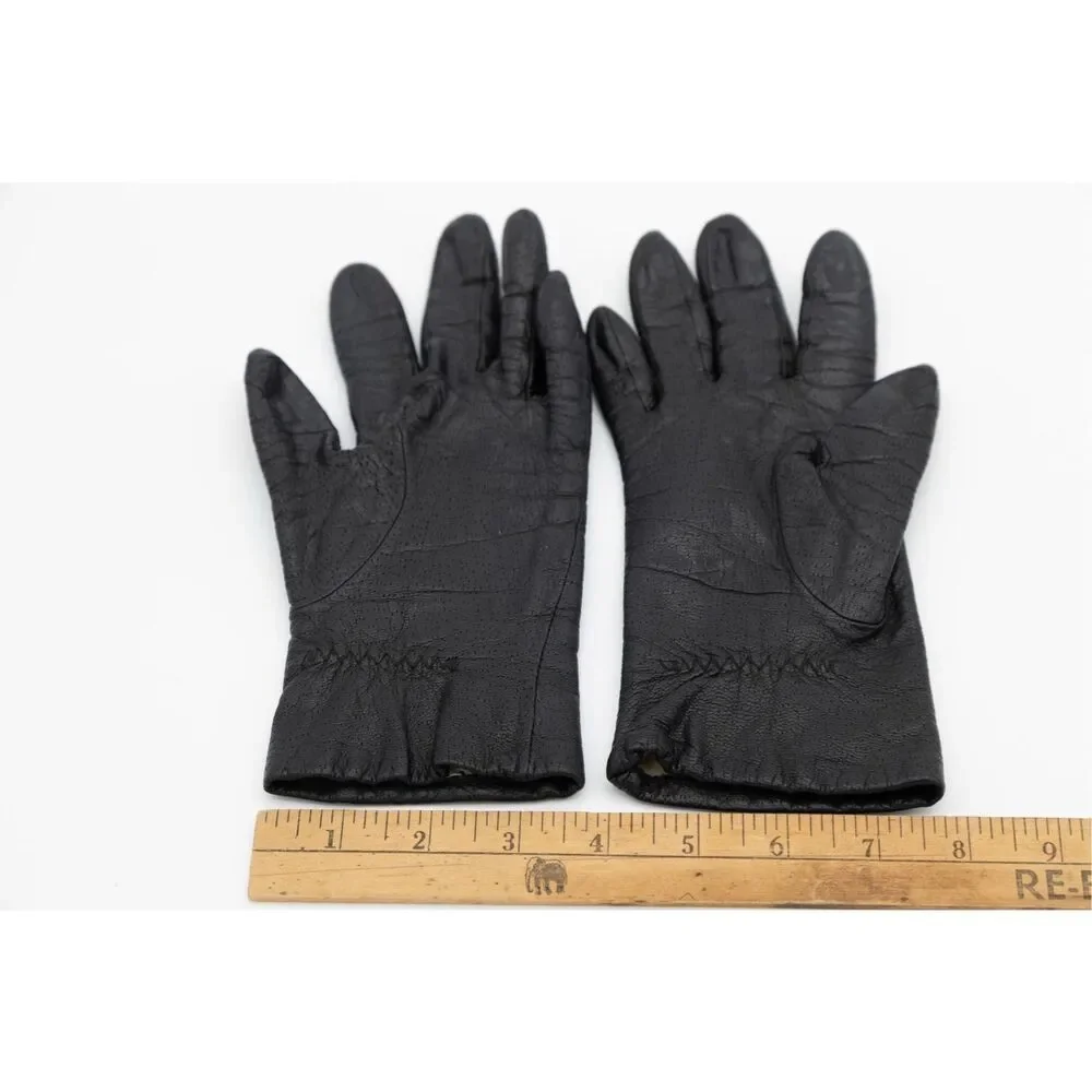 Vintage 1990s Black‎ Leather Gloves Thinsulate Thermal Lined Size Medium